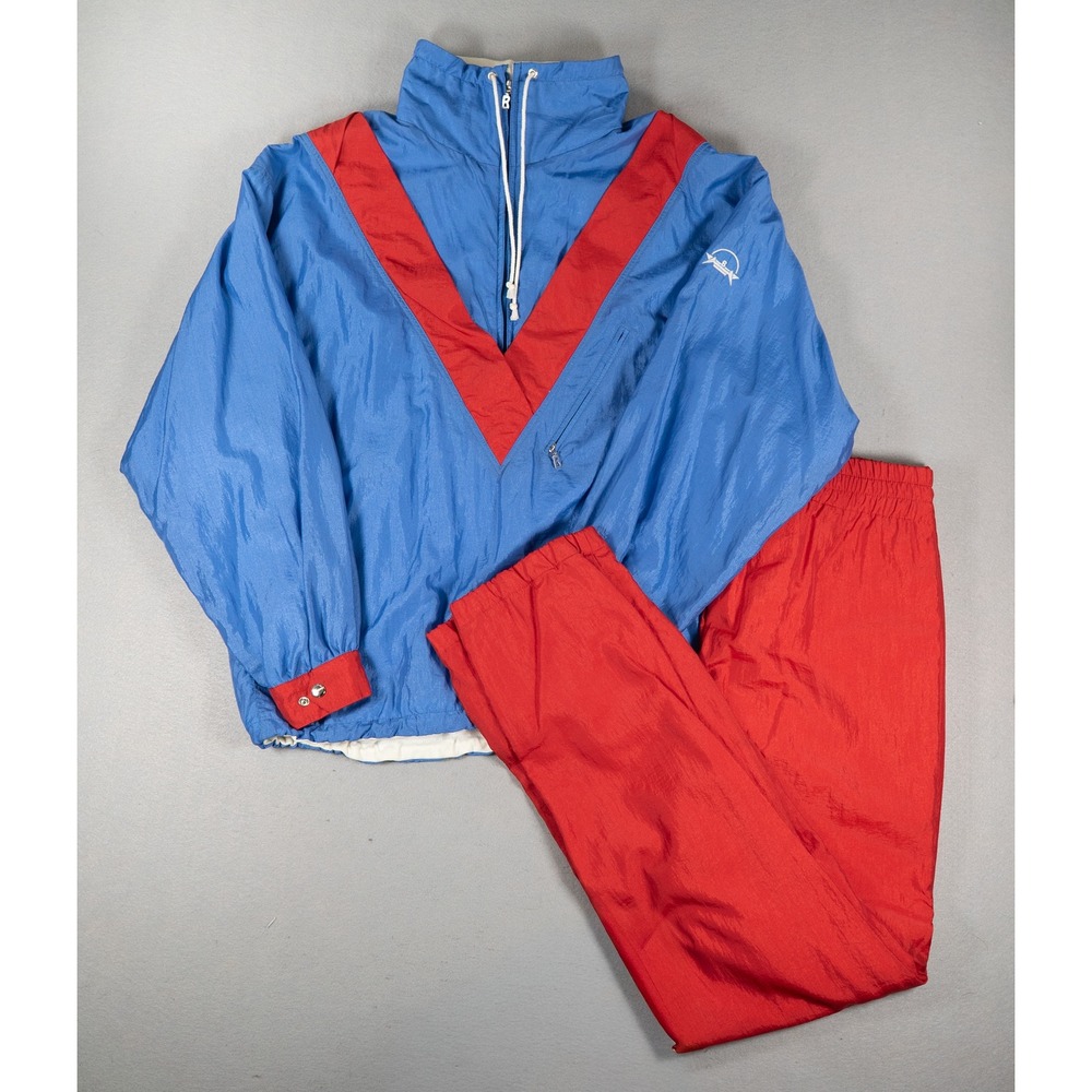Vintage Bogner Ski Suit 2 Piece Women's 10 USA Made Nylon Red Blue 80s 90s
